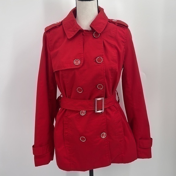 NWT Guess red short length trench coat size medium - Picture 1 of 8